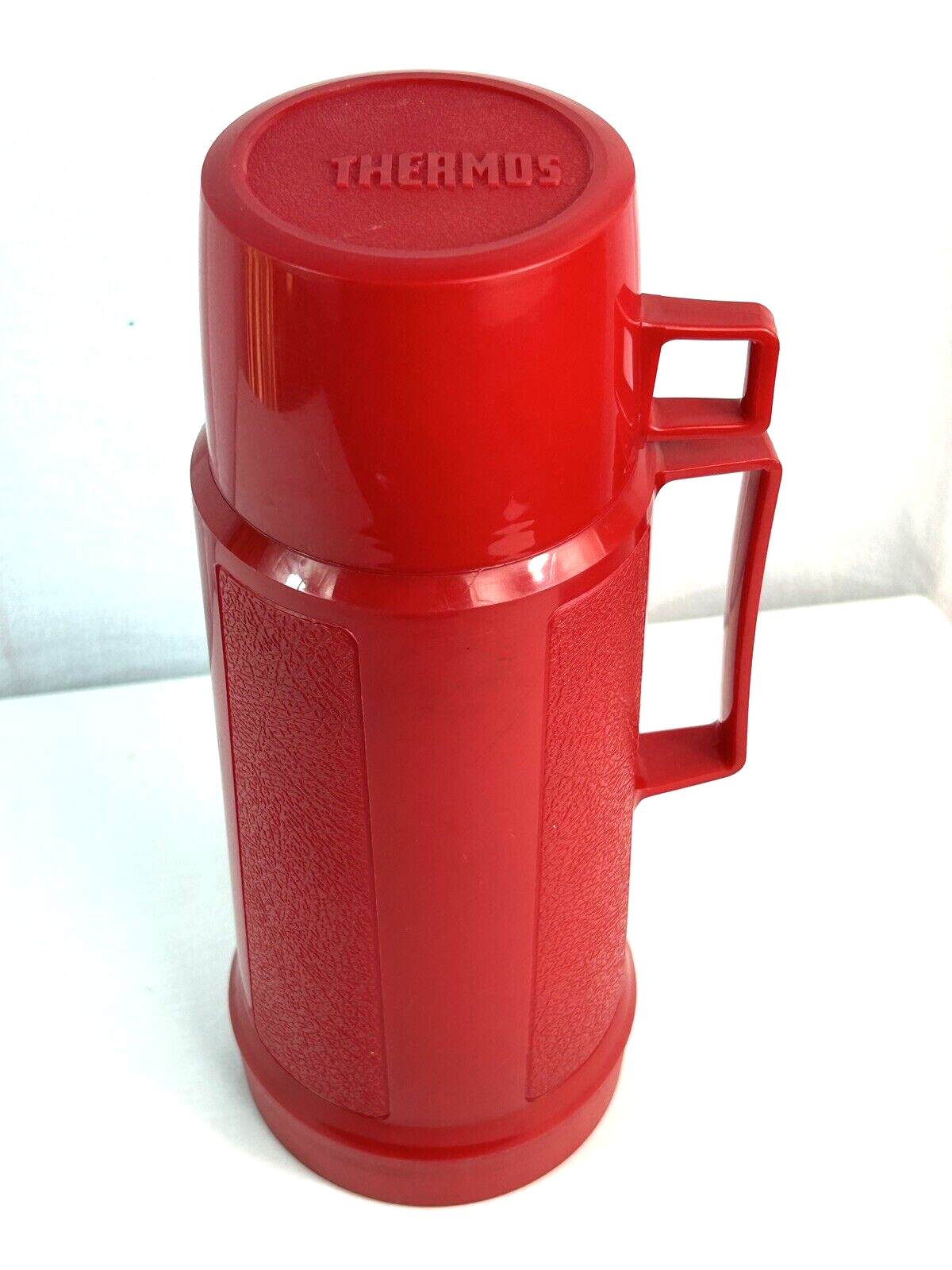 Vintage Wide Mouth Red Brown Plastic Thermos 