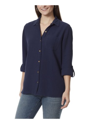 

ANNE KLEIN Женский темно-синий топ на пуговицах с закругленным краем и закругленным краем на рукавах, топ, Navy