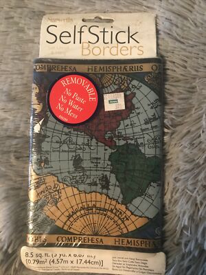 Lot Of 3 Sunworthy Self Stick Borders  Nautical Mermaid Map Latin New Old Stock