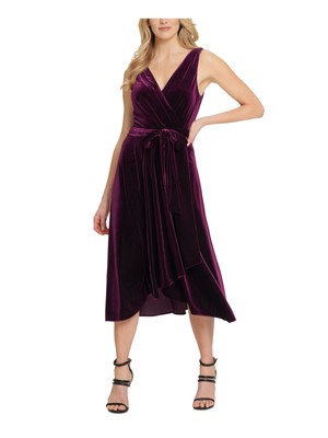 

DKNY Женское фиолетовое бархатное платье-футляр без рукавов с поясом и поясом, Фиолетовый