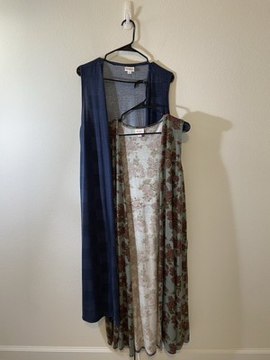 LuLaRoe Lot Of 2  Joy Long Vest Duster Large Sleeveless Cardigan Work Casual New