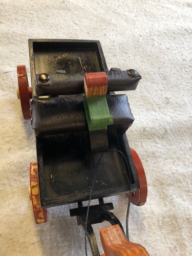 Vintage Folk Art Wood Horse Attached to Wood Buggy