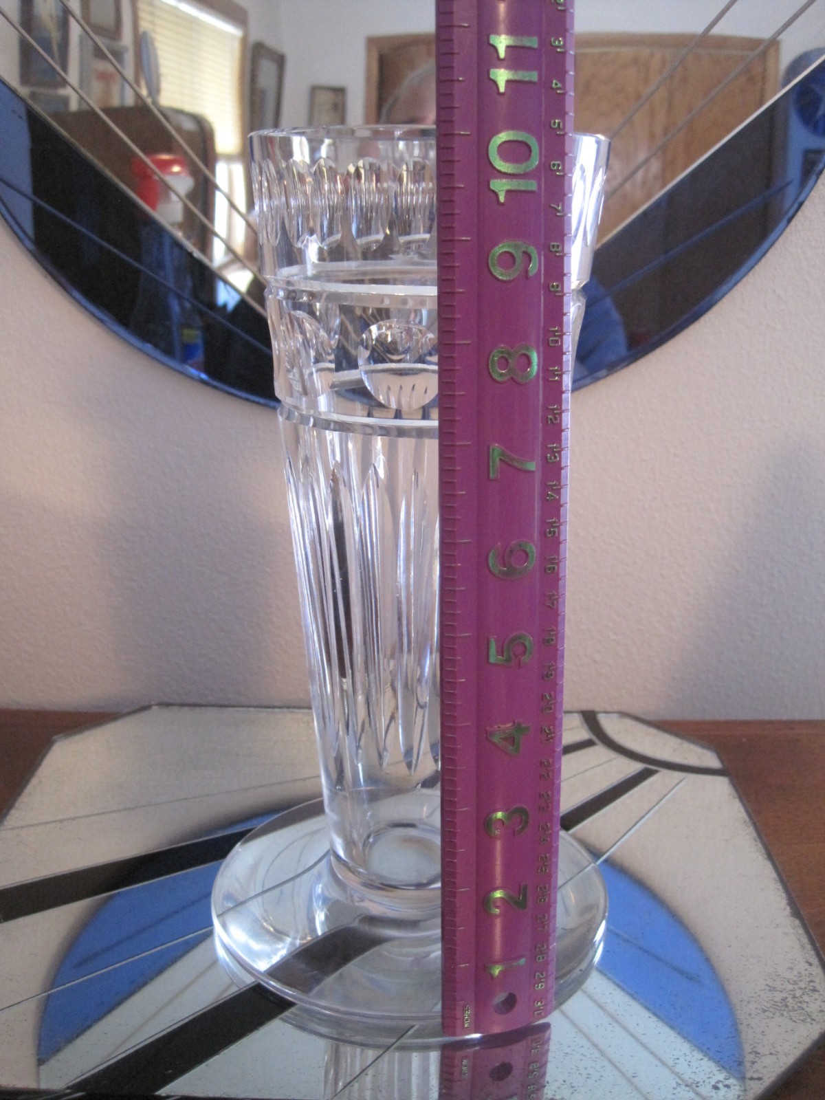 VINTAGE ANTIQUE ART DECO SIGNED HAWKES CRYSTAL GLASS TRUMPET VASE 10 1/2