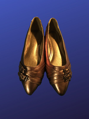 CODIFY Pointed Toe Dress Flats W/Accent Buckles, ROSE GOLD, Women s 10, NWOB