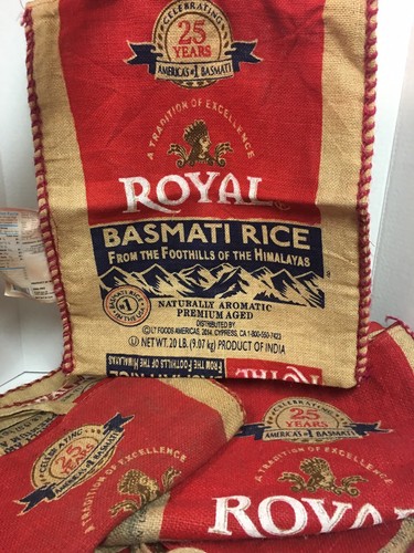 Vintage Royal White Basmati Rice 20 Pound Bag Empty Tote bags- 6 Pack