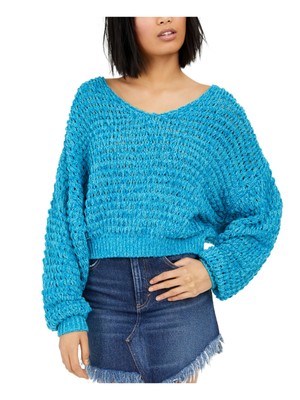 

FREE PEOPLE Женский синий свитер с длинными рукавами и V-образным вырезом