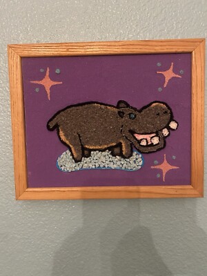 Mcm Inspired Sand Gravel Handmade Art Atomic Purple Hippo Retro Vintage Inspired
