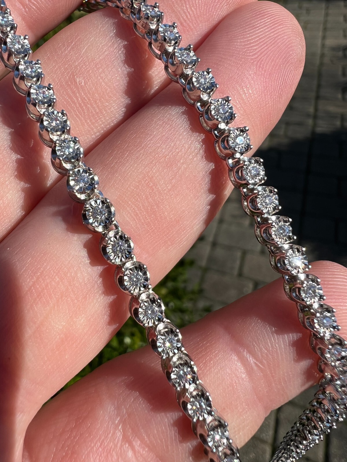 Pre-owned Harlembing 3mm Natural Vs D Diamond Illusion Set Tennis Chain Necklace In 925 Silver 2-3ct In White/colorless