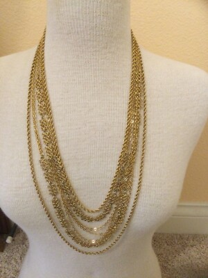 Charming Charms and Chains Gold Toned 1950s Slide Style Necklace Choker Length Excellent