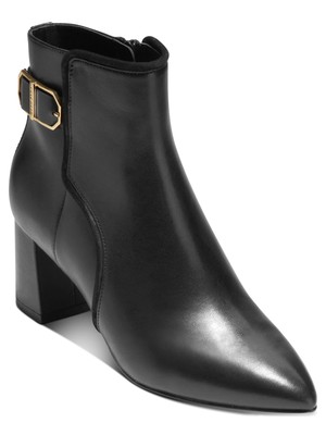 Женские черные легкие ботильоны COLE HAAN из кожи с узким носком на блочном каблуке 10 B