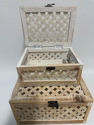 Set of 2 Rectangular Rattan Decorative Boxes