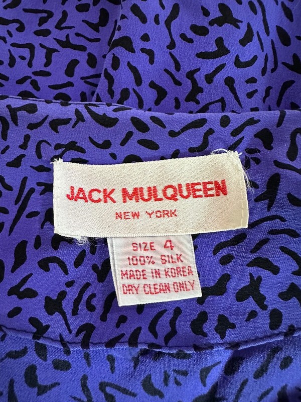 VTG 80s Purple Silk Pencil Dress XS Midi Abstract Animal Print Secretary Pockets
