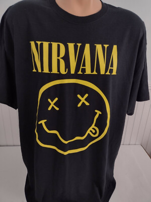 Nirvana Nevermind Smiley Face T-Shirt Black Men's Size 2XL XXL