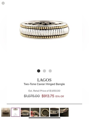 Lagos Two Tone Bangle Sterling Silver/18K Gold Size 6.25