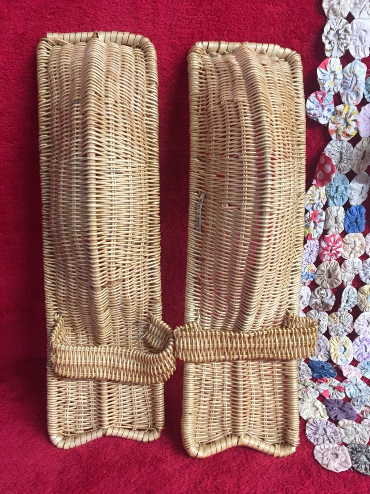 Pair of 2 Vintage Cesta Wicker Scoops for Jai Alai Hand Woven Rattan Hong Kong