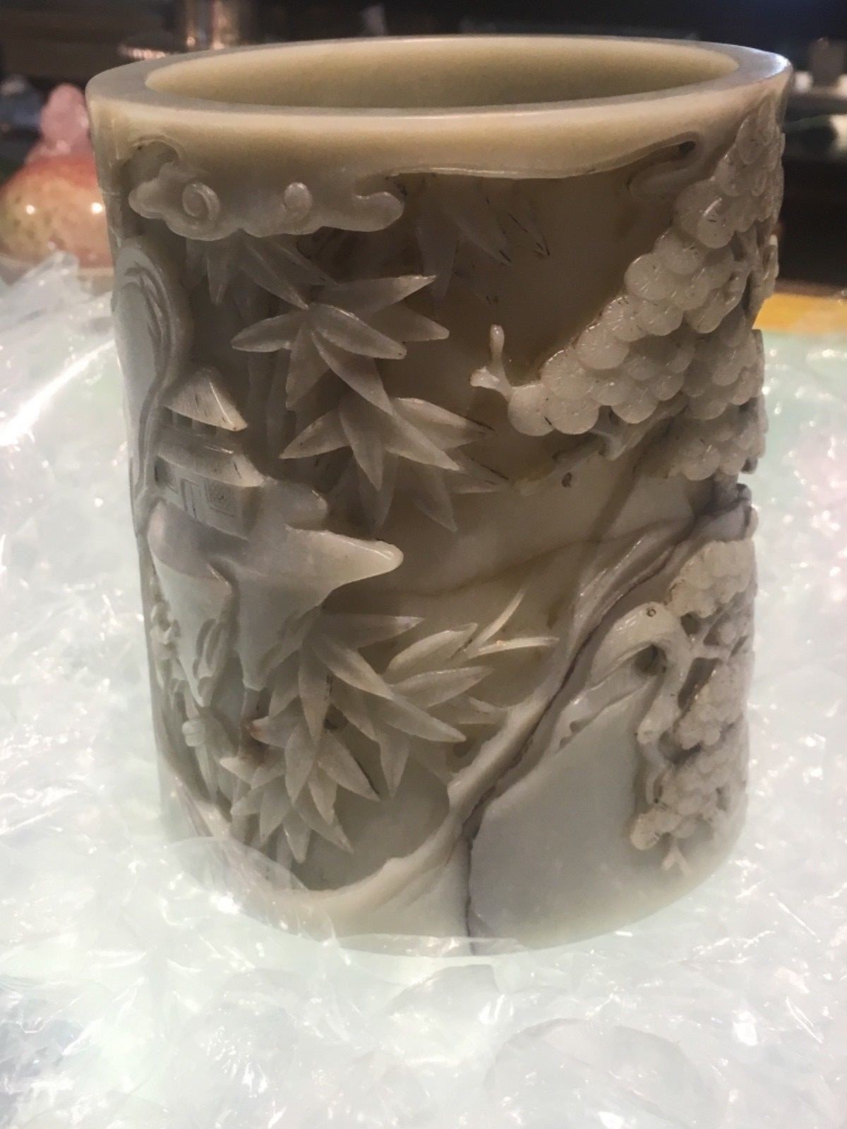 VERY FINE Vintage Antique ESTATE Chinese Carved Jade Brush Pot Bitong