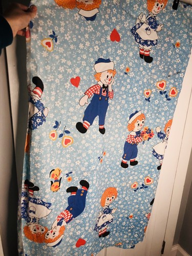 Vintage Raggedy Ann Andy Bobbs Merrill 1960s Fabric Twin Flat Fitted Bed Sheet