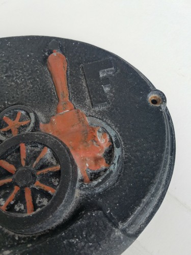 Vintage Cast Iron UF United Firefighter Insurance Steam Fire Engine Plaque Sign