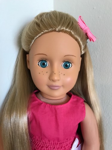 OUR GENERATION DOLL Battat Long Blonde Hair Blue Eyes Pink Dress