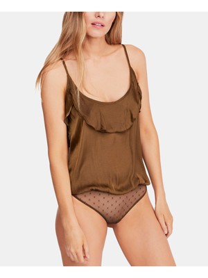 

Женское зеленое боди-стринги с овальным вырезом и рюшами FREE PEOPLE, Зеленый