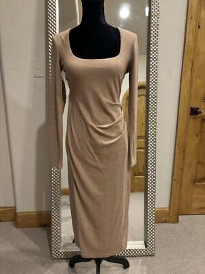Acler New Square Neckline Midi Brown Sueded Midi Dress UK 10, US 6
