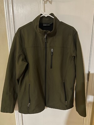 Swiss Tech Jacket Mens Medium Olive Full Zip Soft Shell Windproof Fleece Lined