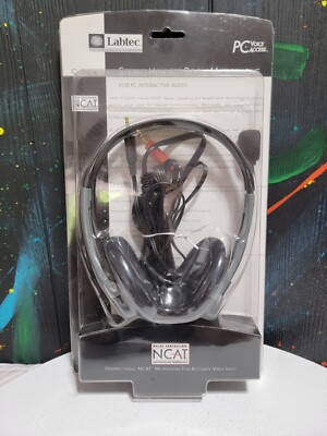 Genuine Labtec (C-324) Grey and Black Wired Headphones Boom Microphone Sealed