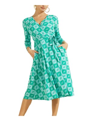 

Женское зеленое платье миди с запахом и рукавами 3/4 GUESS, размер, Зеленый