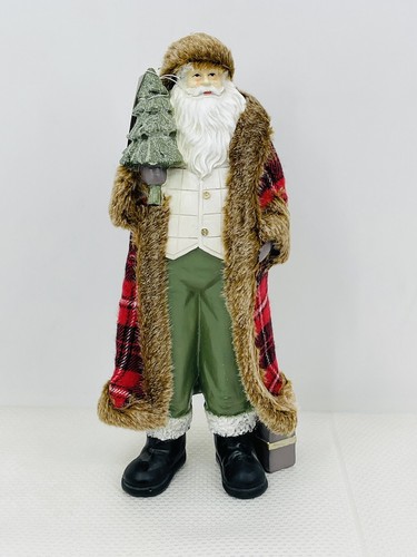 Silk Flower Depot 12.5″ Santa With Tree Red Green Faux Fur