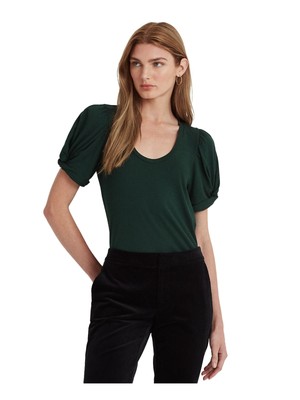

Зеленый женский топ с круглым вырезом и рукавами-пуфом RALPH LAUREN