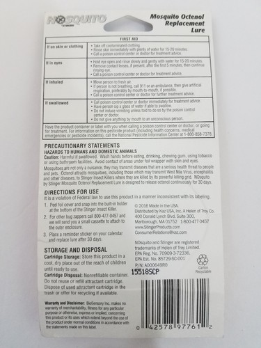 Stinger NS16 Nosquito Octenol Replacement Mosquito Lure Model NS16 NEW 3 PACK