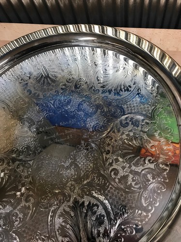 Vintage Large Oneida Silversmiths Ornate Round Serving Tray Dish Platter