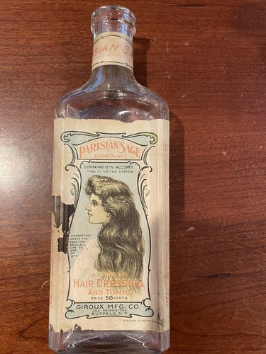 Vintage Parisian Sage Hair Tonic Bottle with Original Labels Nearly Intact