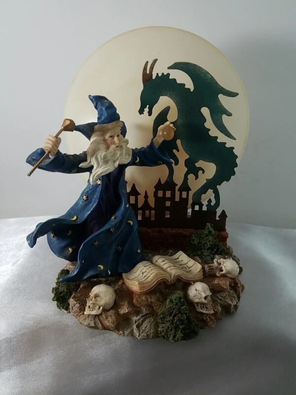 Vintage Mythical Magic Wizard, Dragon Nightlight Lamp Shadow Casting 3D Resin 