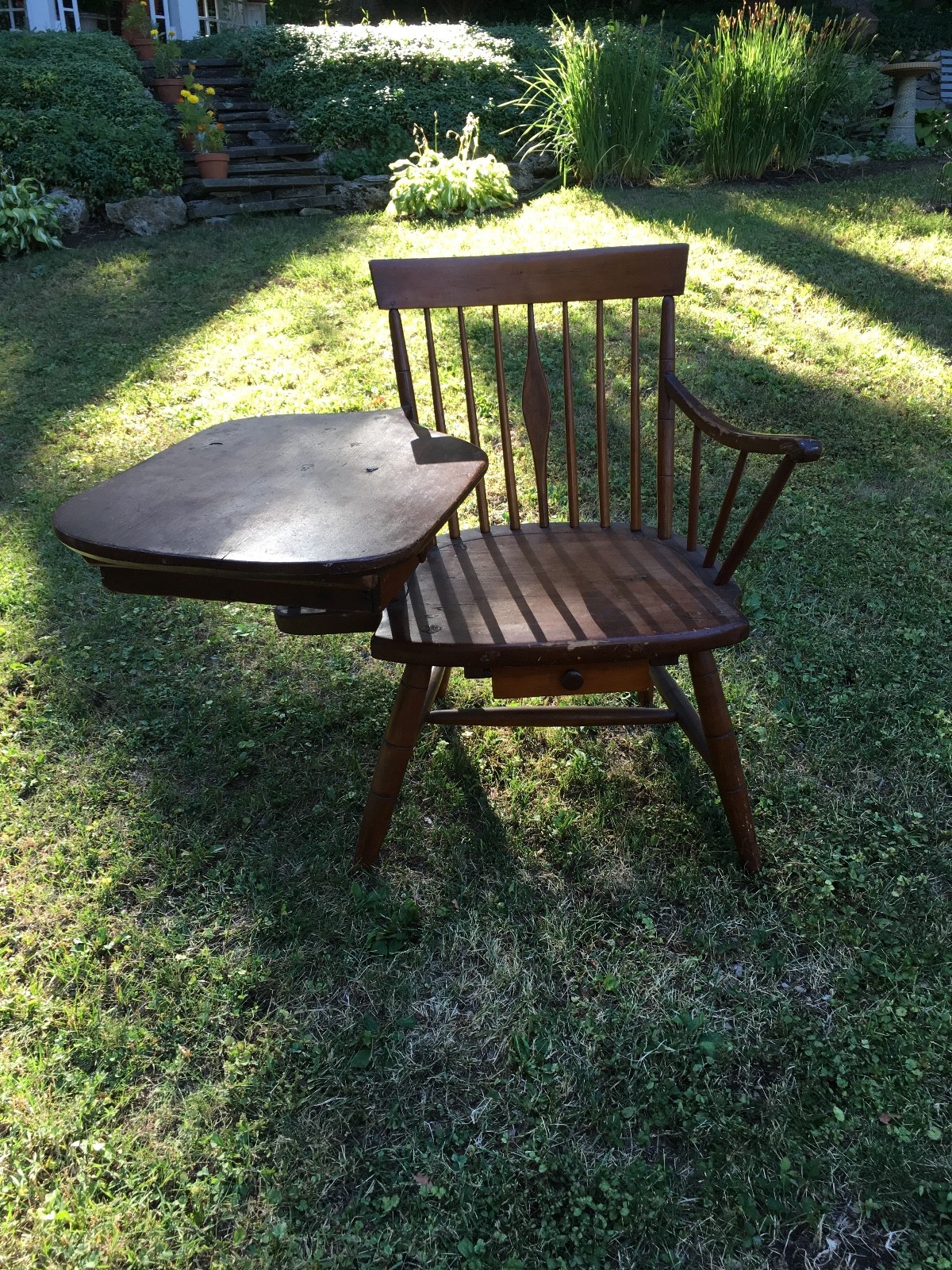 19th century large WINDSOR Writing Chair / desk with two drawers