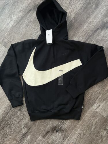 Nike Big Swoosh Logo 1/2-Zip Fleece Hoodie Black White Nike Big Swoosh Logo 1/2-Zip Fleece Hoodie Black White