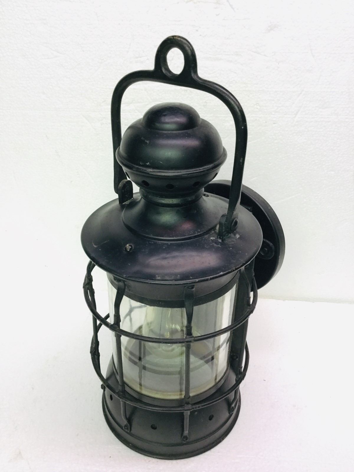 Large Antique Lamp Wall Sconce Brass Ship Light Lantern Style, Biddle Gaumer PA