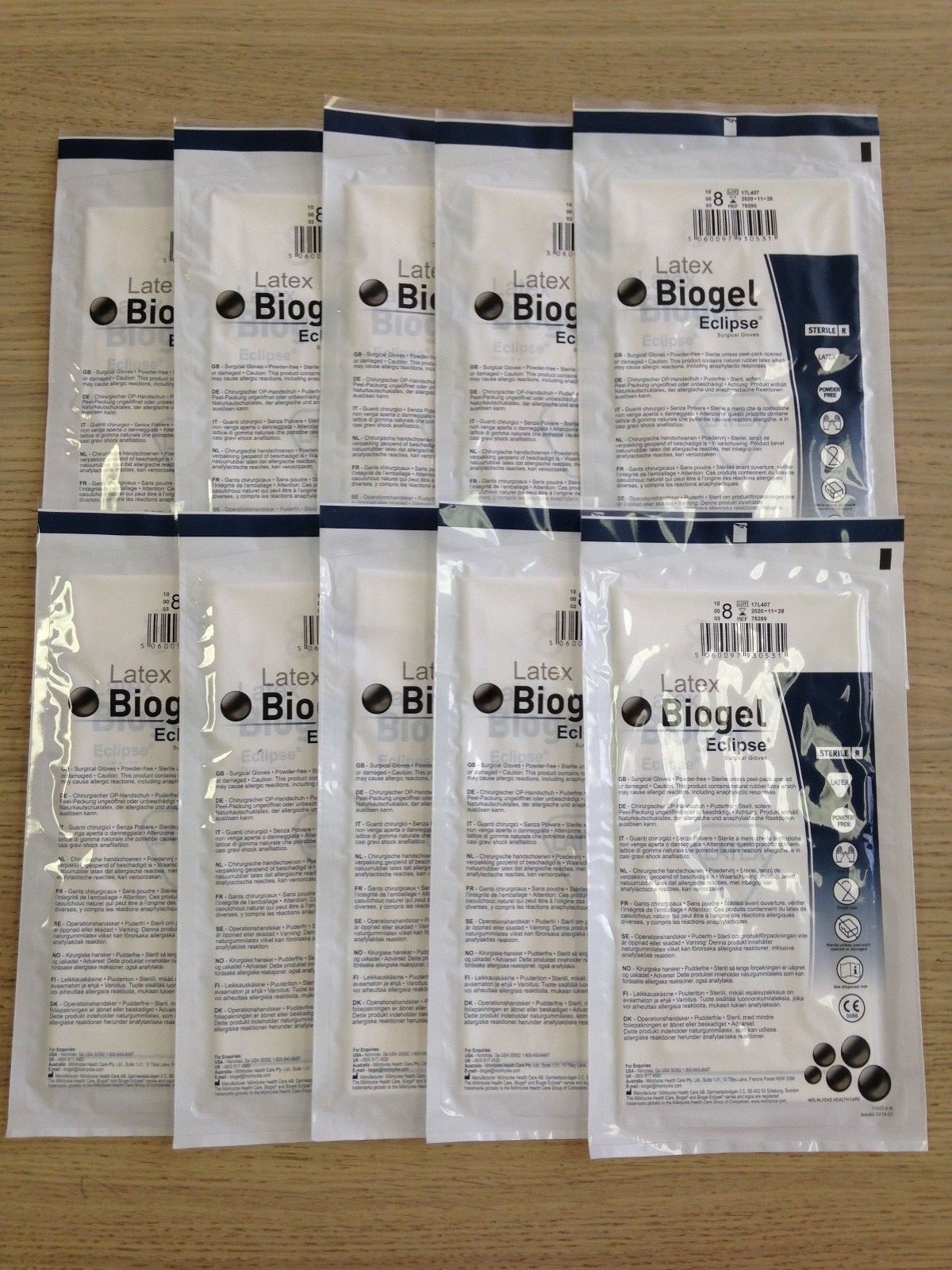 Molnlycke 75280 Latex Biogel Eclipse Gloves Size 8 10/Pack