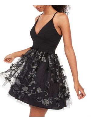 Женское черное короткое вечернее платье TRIXXI на тонких бретельках + расклешенное платье-клеш 3