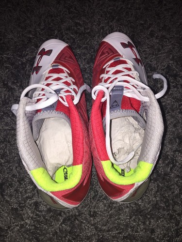 Under Armour Banshee Mid MC Lacrosse Cleats White/Red Size 12 1264189-161