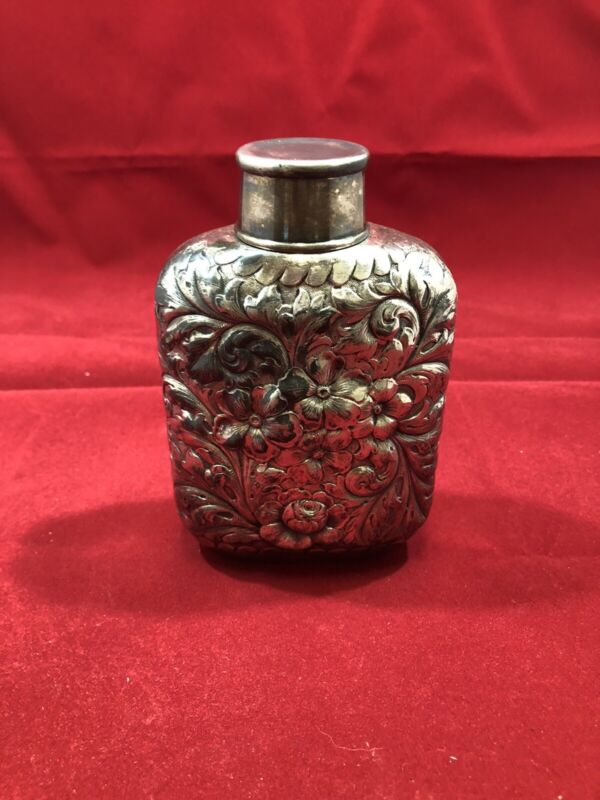 Ornate Silver Plate Flask Simpson Hall Miller & Co. Flask