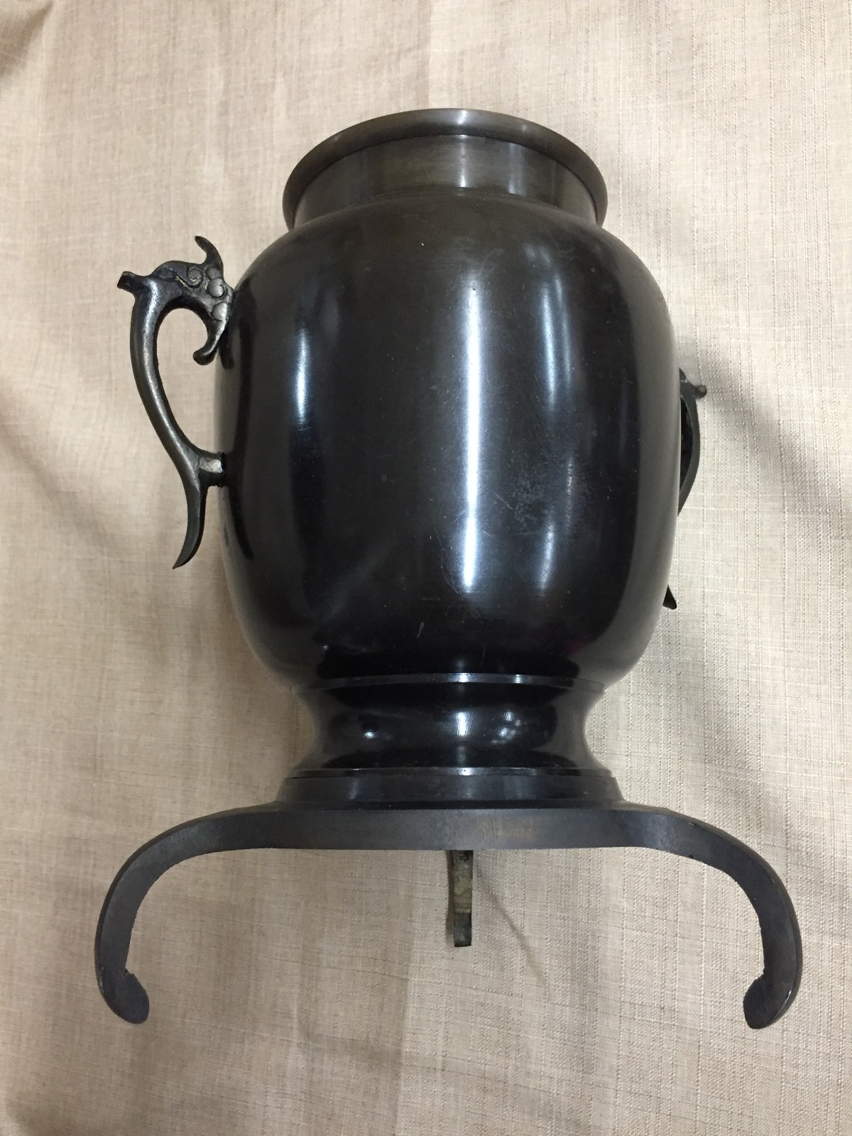 Deane Taylor Import Pewter & Brass Decor Vase or Open Urn on 3 Legged Pedestal