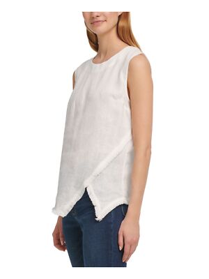 

DKNY Женский белый топ без рукавов с бахромой и круглым вырезом