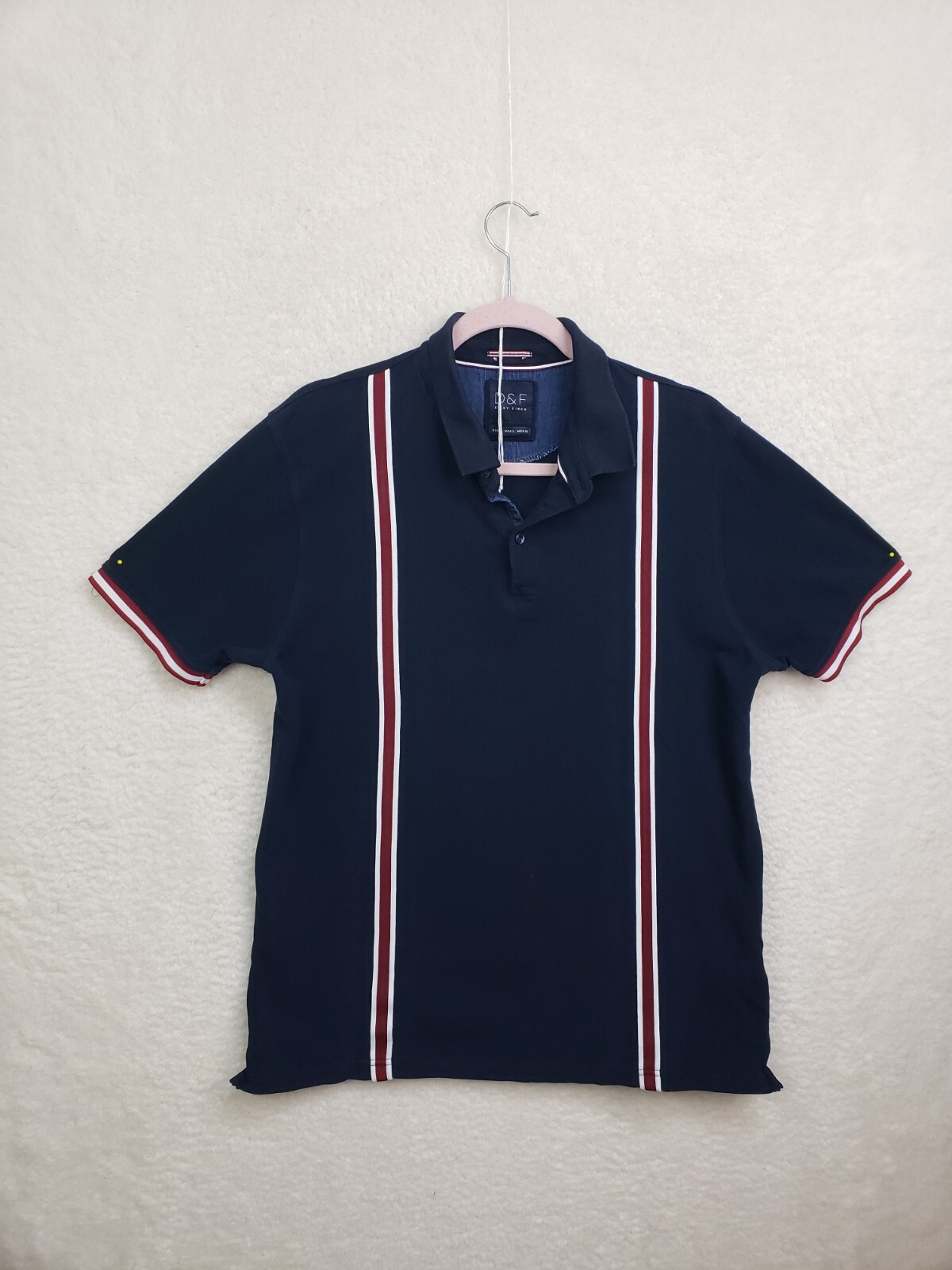 D&F Ricky Singh Men Shirt Large Navy 100% Cotton Short