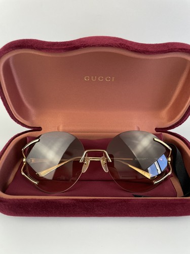 Pre-owned Gucci Women's Round Frame Sunglasses Gold Metal Brown Gradient Lens
