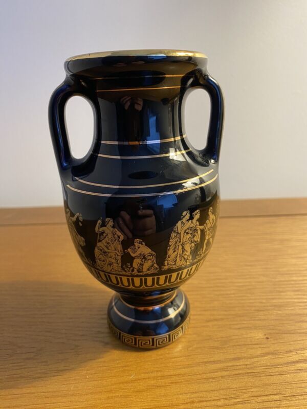 Ke  Black & Gold Two Handled Classical Vase B13 Hand Made In Greece