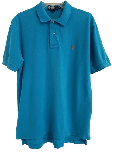POLO RALPH LAUREN Polo Shirt Blue Aqua Orange Pony Logo Mens