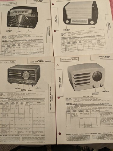 Four Vintage Photofact Folders, Detrola, Air King, Crosley Models SAMS & CO 1948
