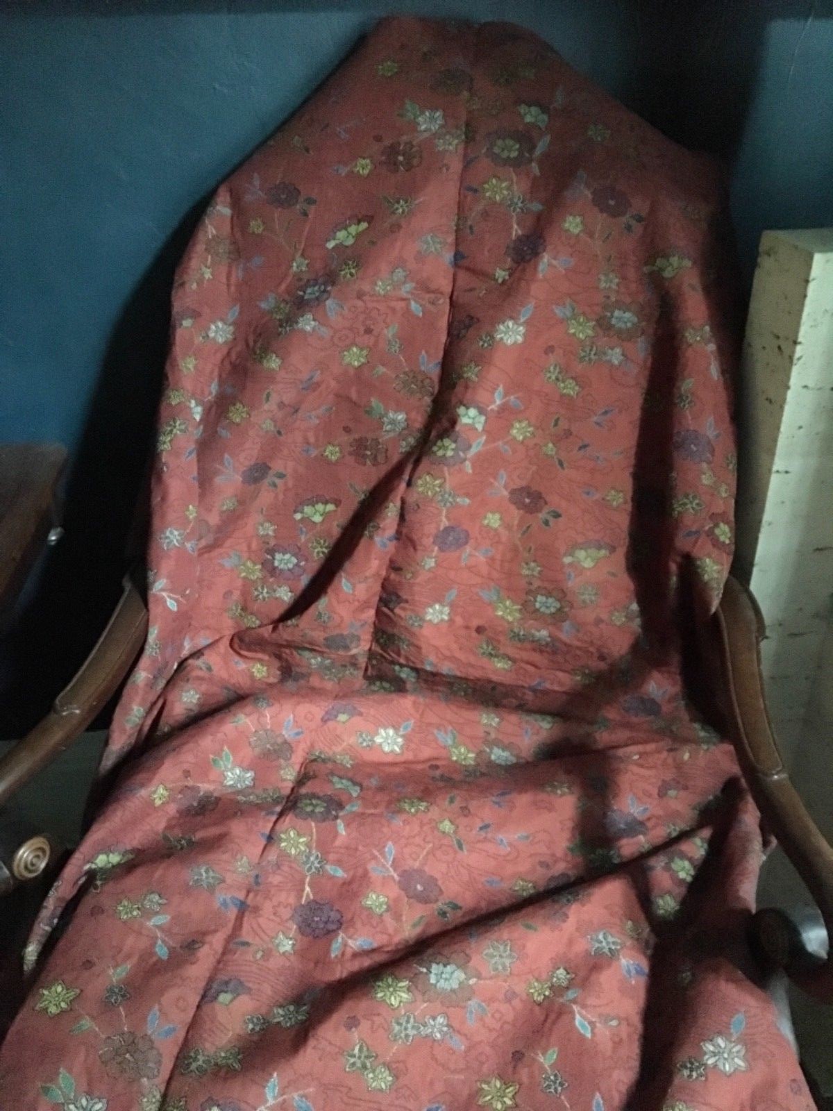 Vintage Waverly upholstery fabric,tapestry, 55x2yds #12,Burnt orange, blue flora