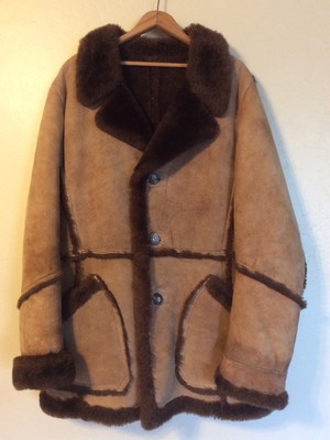 Vintage 70s Marlboro Man Rustic Shearling Sheepskin Leather Coat Jacket Mens 40